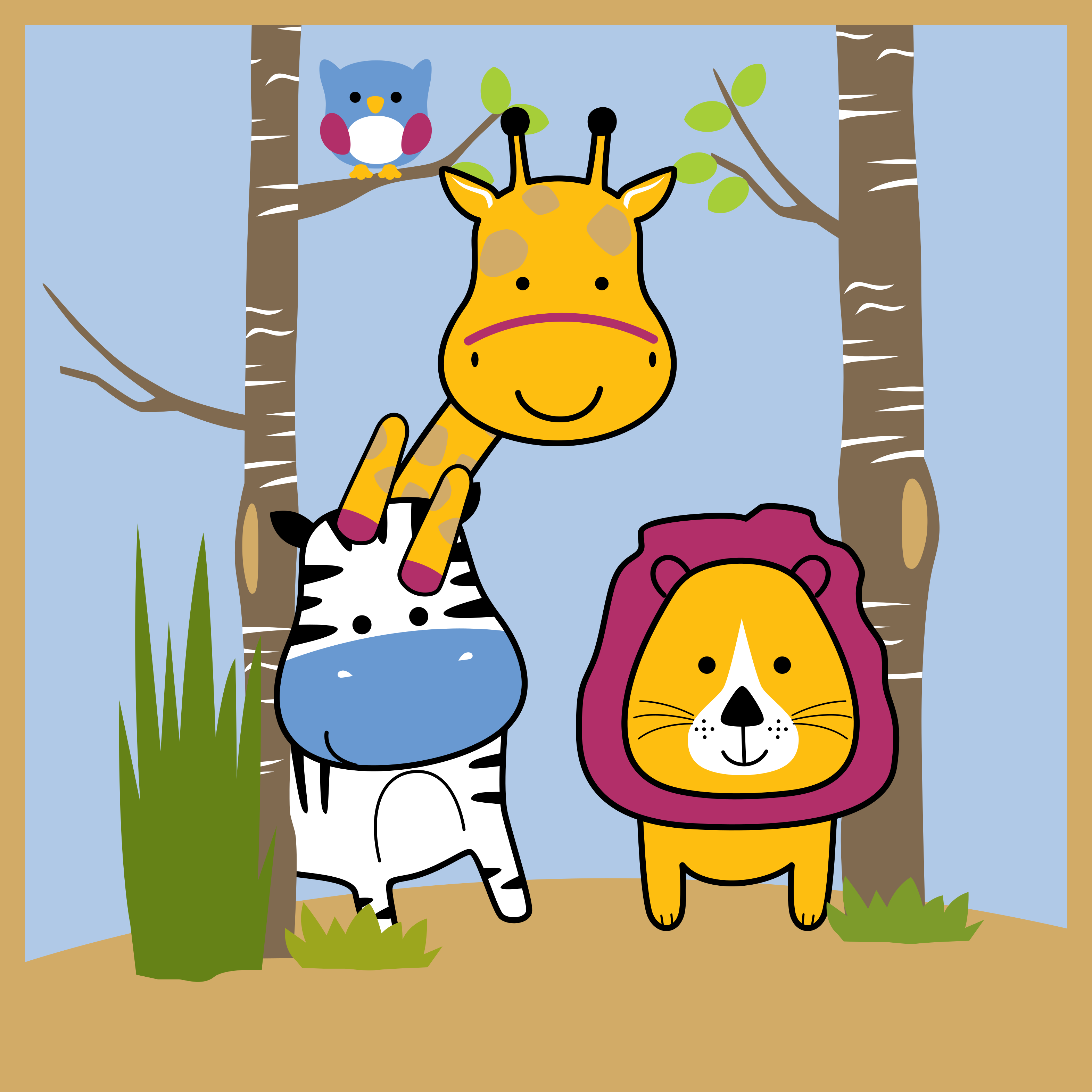 Tapete vinílico infantil personagens animais - TenStickers