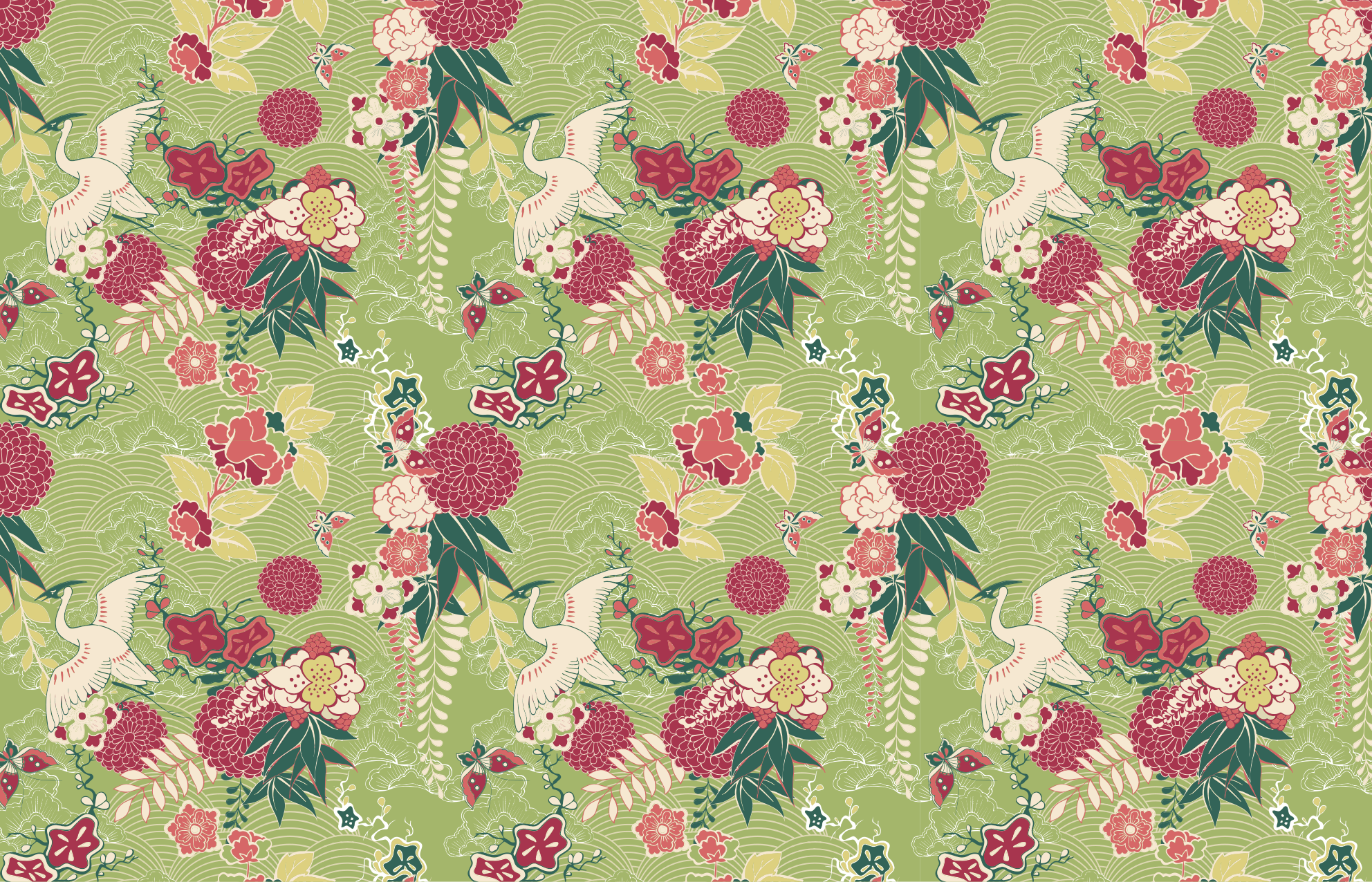 Tapete vinílico seda oriental chinoiserie - TenStickers