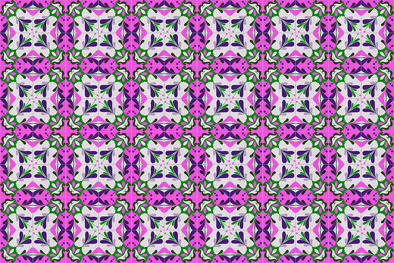 Tapete vinílico retro azulejo hidráulico rosa - TenStickers