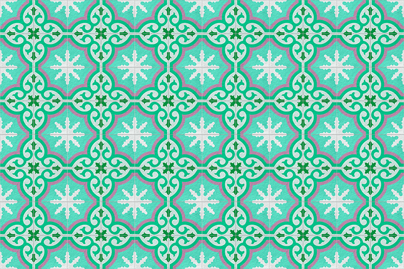 Tapete vinílico retro azul hidráulico verde - TenStickers