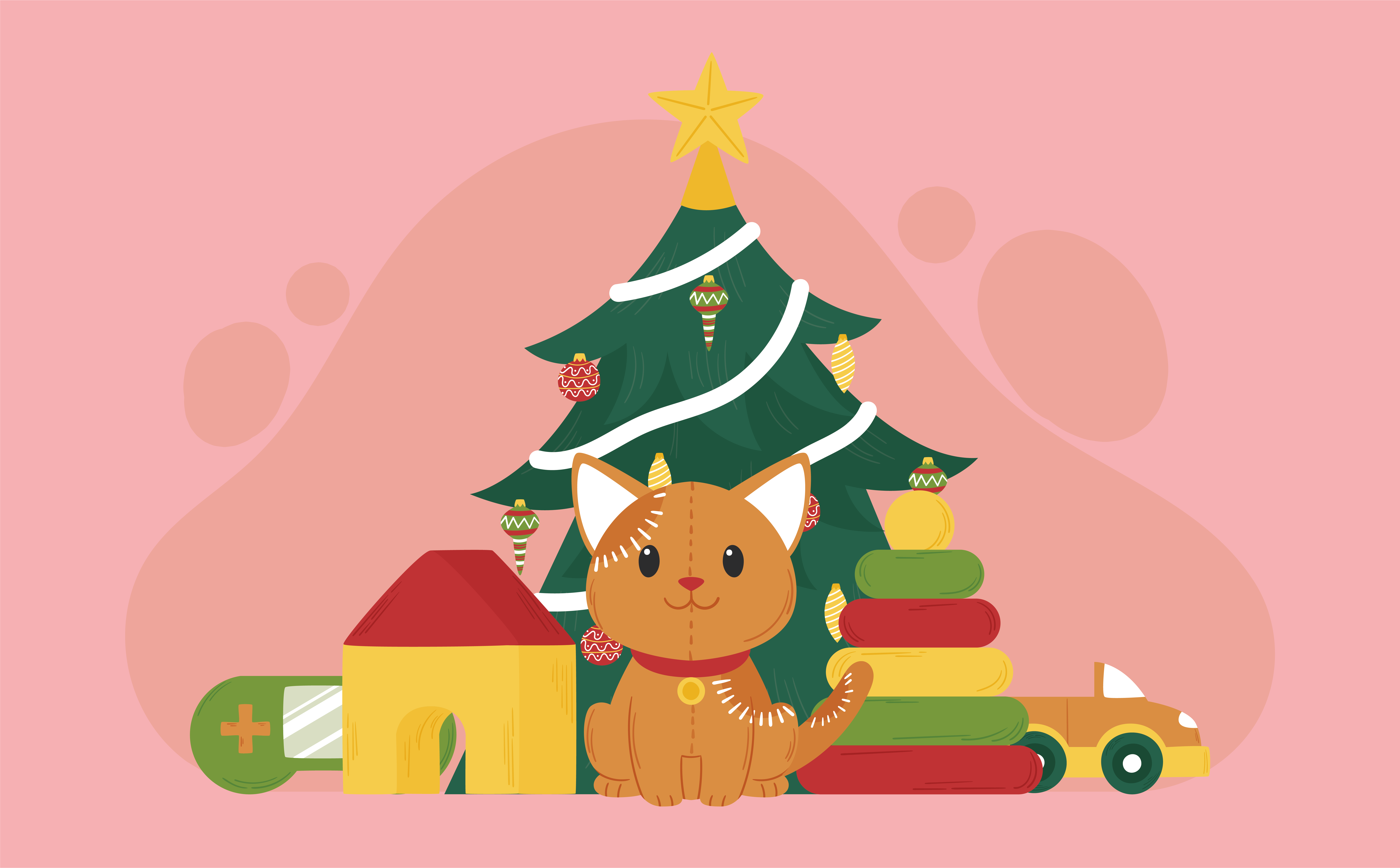 Tapete vinílico animais gato de Natal - TenStickers