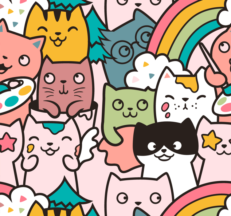 papel de parede quarto de bebé unicórnios gatos brincalhões - TenStickers