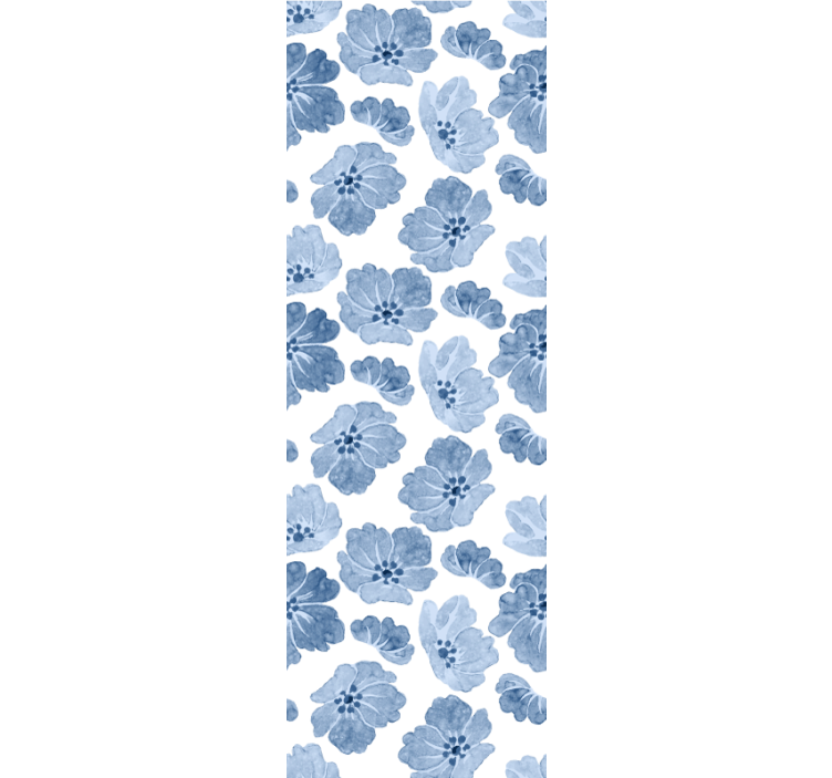 papel de parede flores padrão floral azul e branco - TenStickers