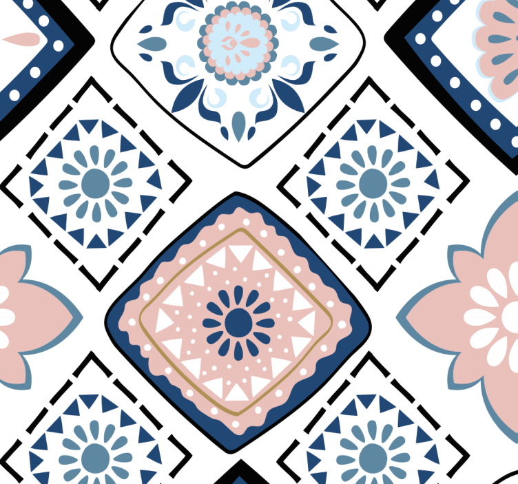 Papel de parede ornamental azulejos florais - TenStickers
