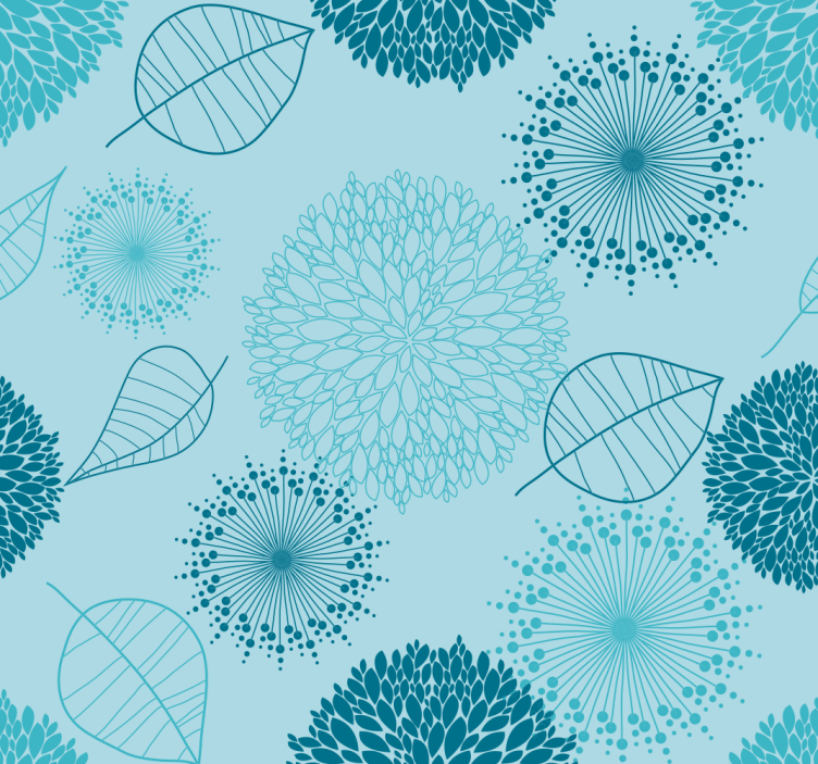 Papel de parede de flores e plantas em fundo azul - TenStickers
