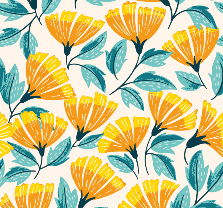 papel de parede floral Flores laranja do quarto - TenStickers