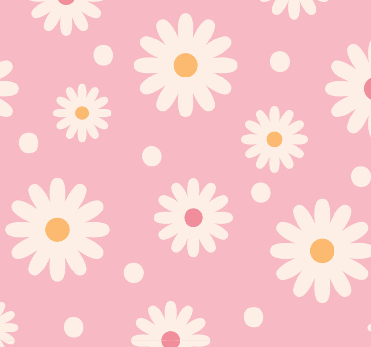 papel de parede floral Margaridas vintage com fundo rosa - TenStickers