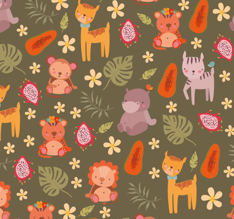 papel de parede animais padrão de criaturas da floresta - TenStickers