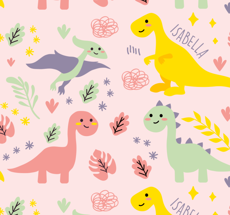 papel de parede infantil Dinossauros verdes com nomes - TenStickers