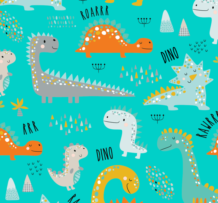 papel de parede para quarto de bebe Dinossauros com texto rugido - TenStickers
