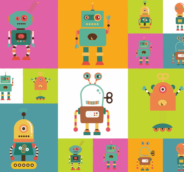 papel de parede infantil Robots Coloridos - TenStickers