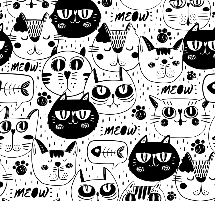 papel de parede de animais Gatos pretos e brancos - TenStickers