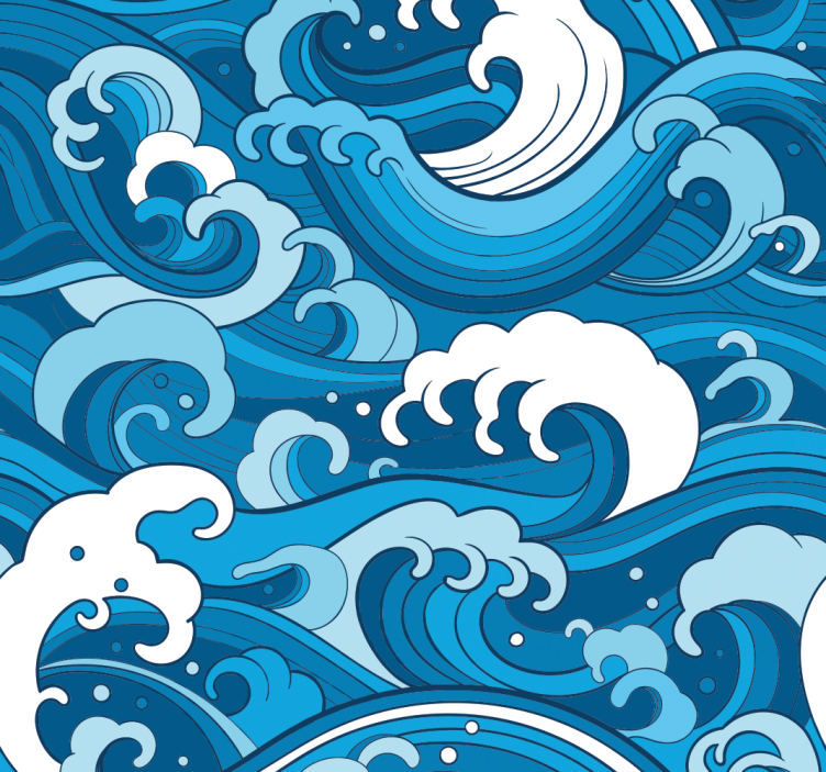 papel de parede azul padrão de ondas do oceano - TenStickers