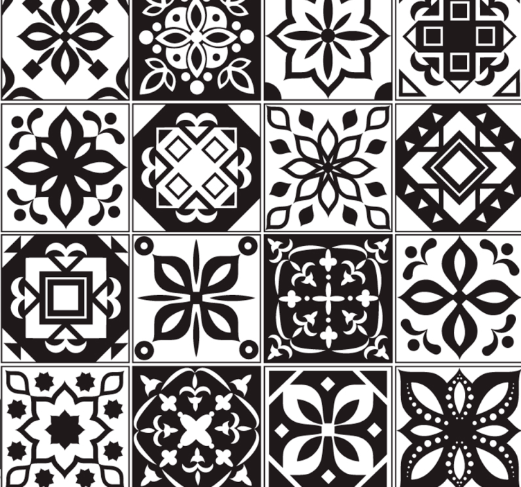 papel parede ornamental Azulejos branco e preto - TenStickers