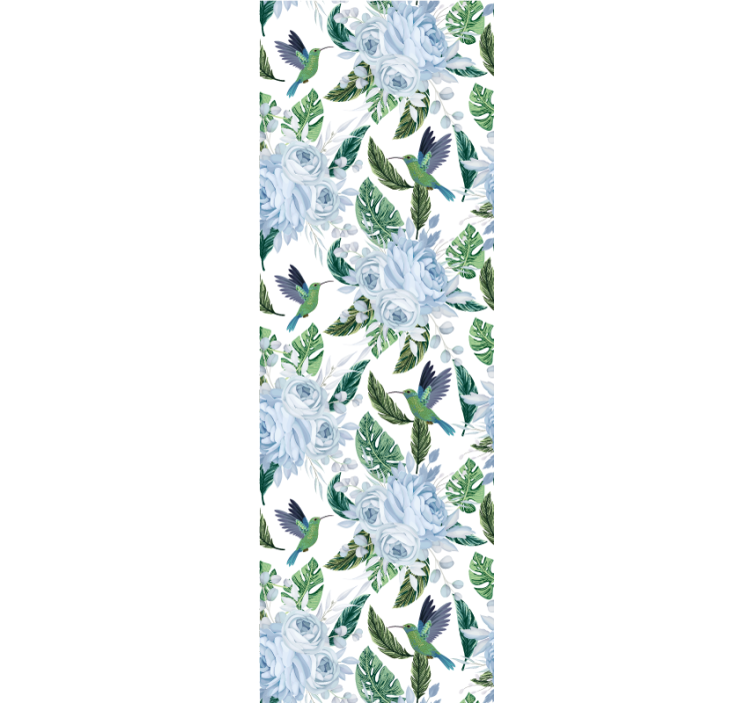papel de parede flores desenho floral de colibri - TenStickers
