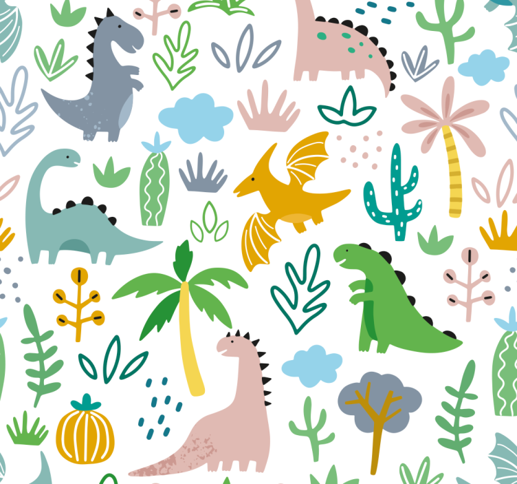 Papel de parede dinossauros padrão Jurássico Escandinavo - TenStickers