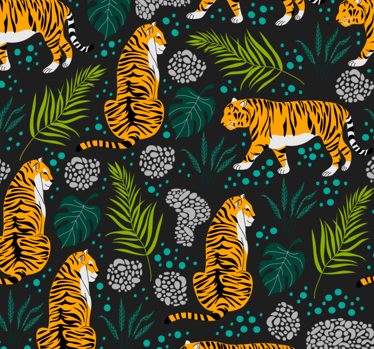 papel de parede animais padrão de tigre tropical - TenStickers