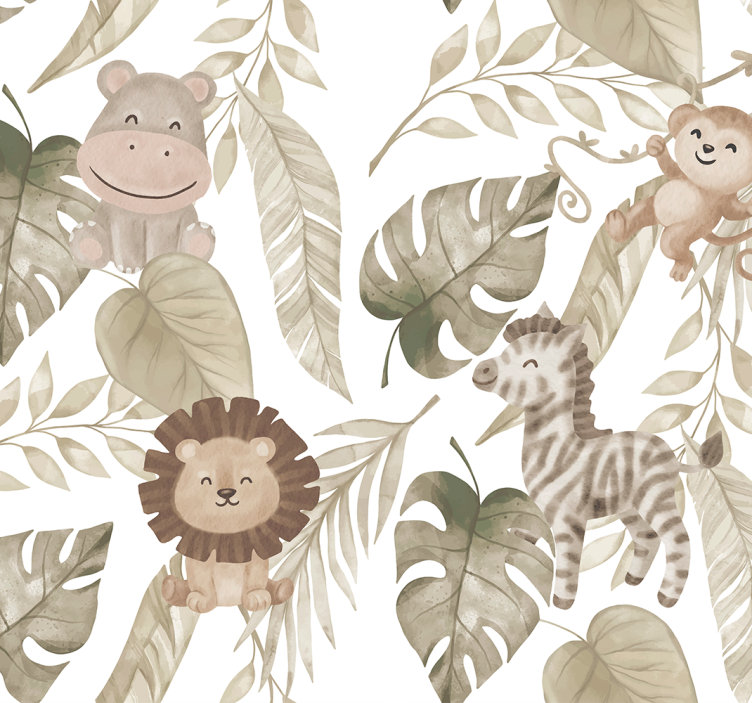 papel de parede quarto de bebé padrão de selva bege - TenStickers