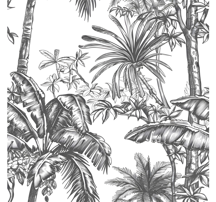Papel de parede cabeceira padrão de floresta tropical cinza - TenStickers