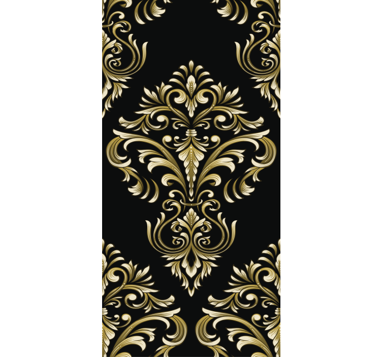 papel de parede preto padrão dourado tradicional - TenStickers