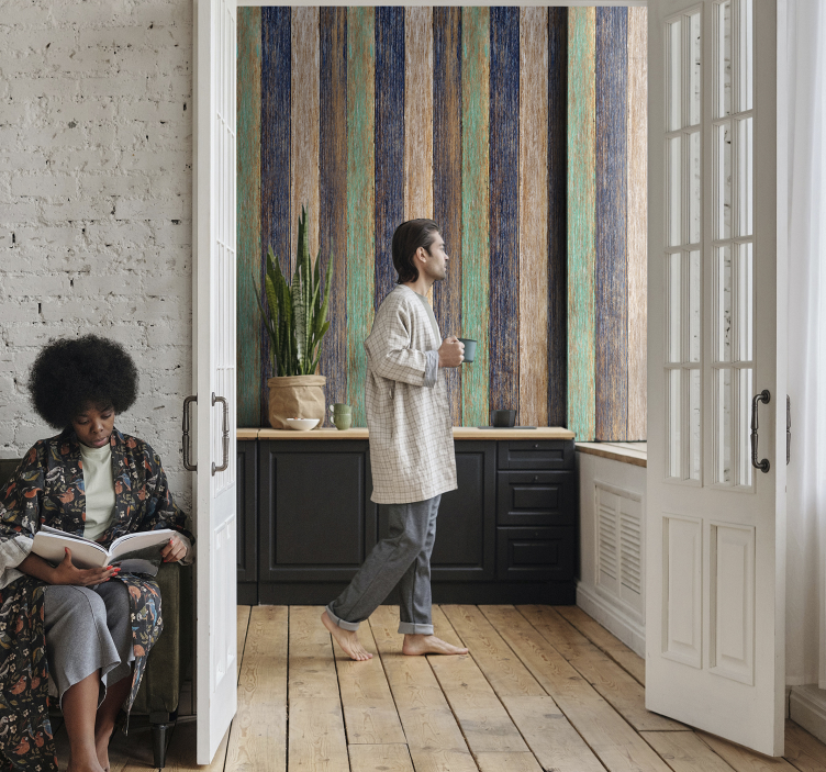 papel de parede madeira Laminado azul e marrom - TenStickers