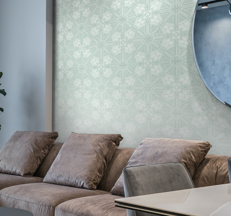 papel de parede quarto de casal padrão boho asteca verde - TenStickers