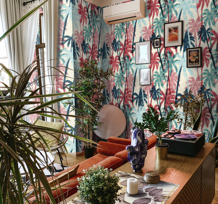 Papel de parede natureza Palmeiras coloridas padrão tropical - TenStickers