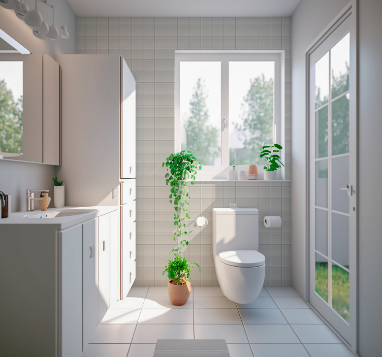 papel de parede azulejo motivo branco simples - TenStickers