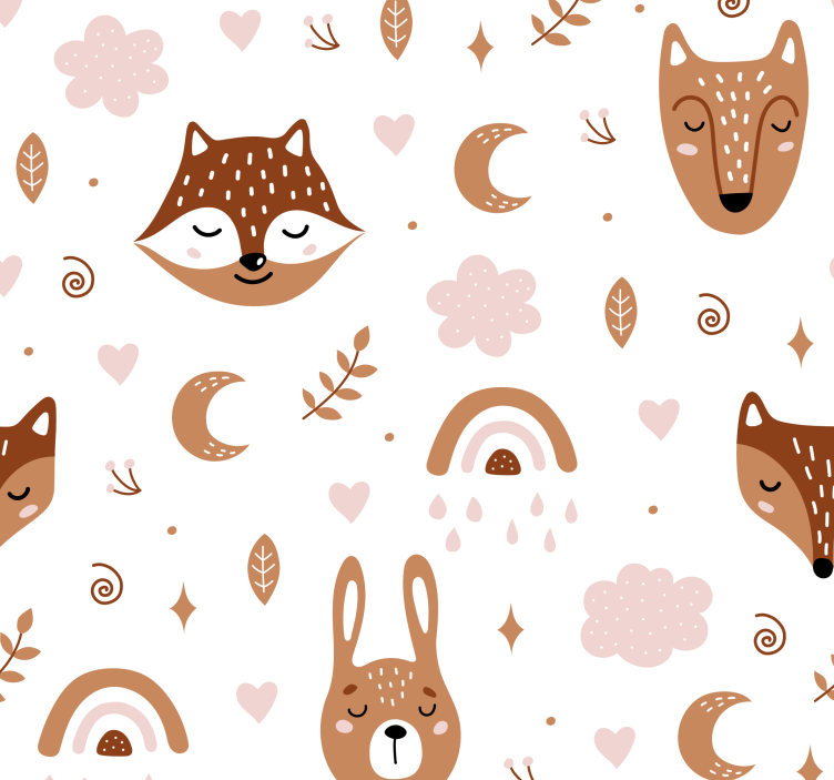 papel de parede infantil Animais marrons fofos e arco-íris - TenStickers