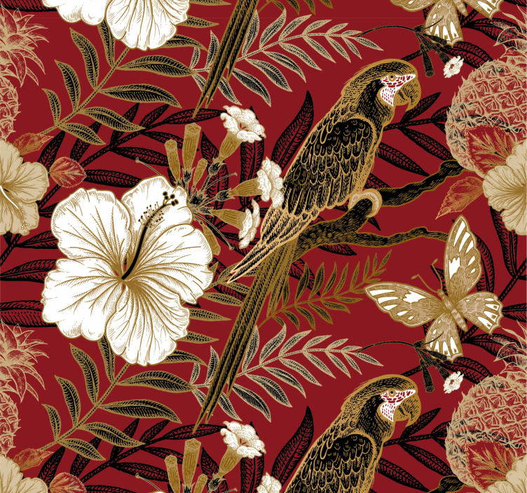 papel de parede de animais Floral vermelho elegante - TenStickers