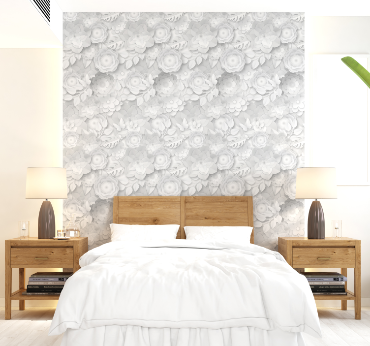 papel de parede 3d Flores brancas 3d - TenStickers