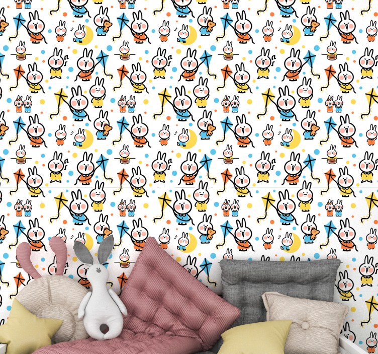 papel de parede animais coelhos com pipas - TenStickers