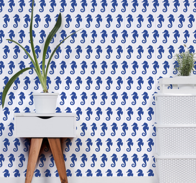 papel de parede animais padrão de cavalo marinho - TenStickers