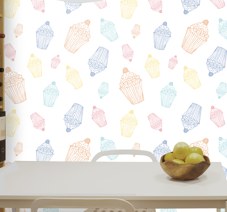 papel de parede para cozinha esboços de cupcake - TenStickers
