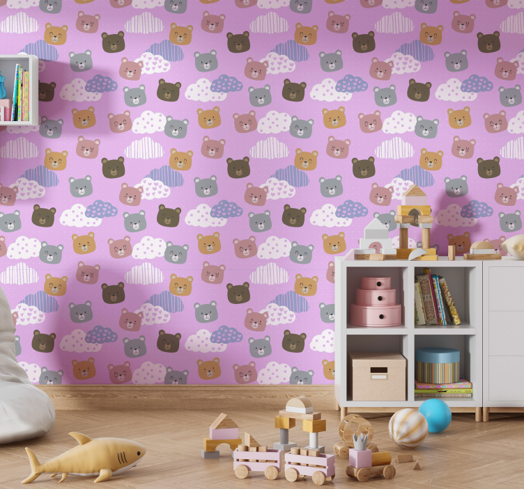 papel de parede quarto de bebé padrão de ursinhos fofinhos - TenStickers