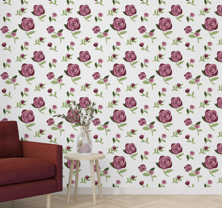 papel de parede flores design de padrão rosa - TenStickers