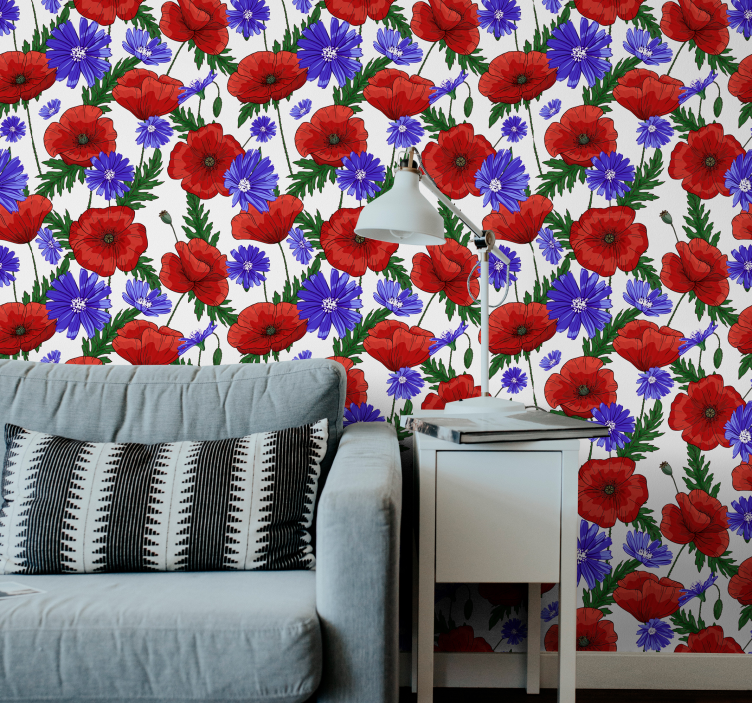 papel de parede flores design floral de papoula - TenStickers