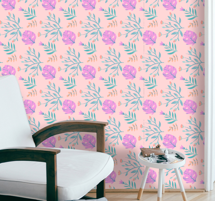 papel de parede flores padrão botânico floral - TenStickers
