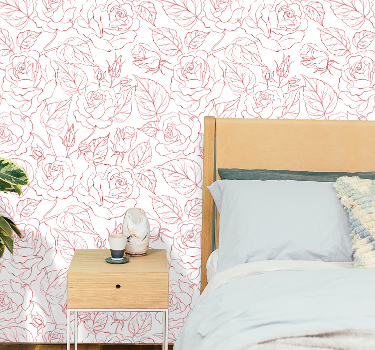 papel de parede flores padrão rosa - TenStickers