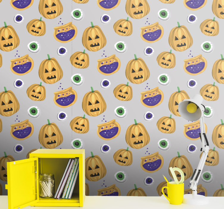 Papel de parede halloween padrão de abóbora - TenStickers