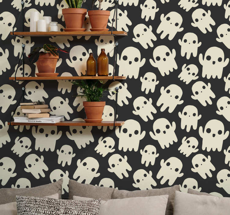Papel de parede halloween padrão de crânio - TenStickers