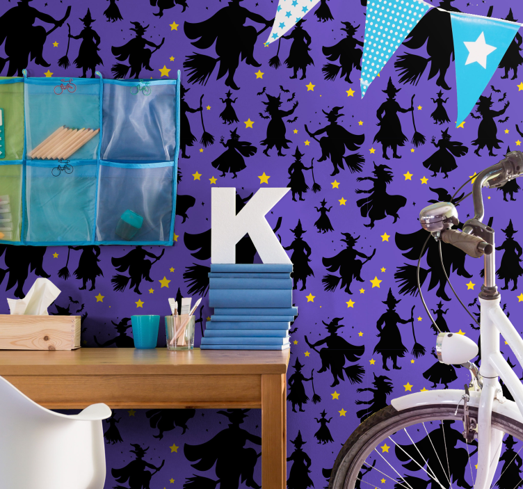Papel de parede halloween silhuetas de bruxa - TenStickers
