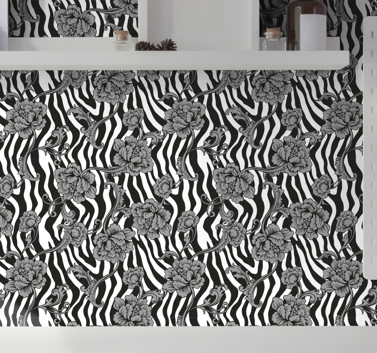 Papel de parede zebra fusão floral com listras de zebra - TenStickers