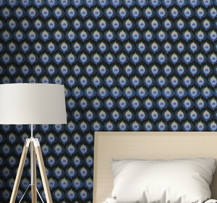 papel de parede de animais Animal com pavão em fundo preto - TenStickers