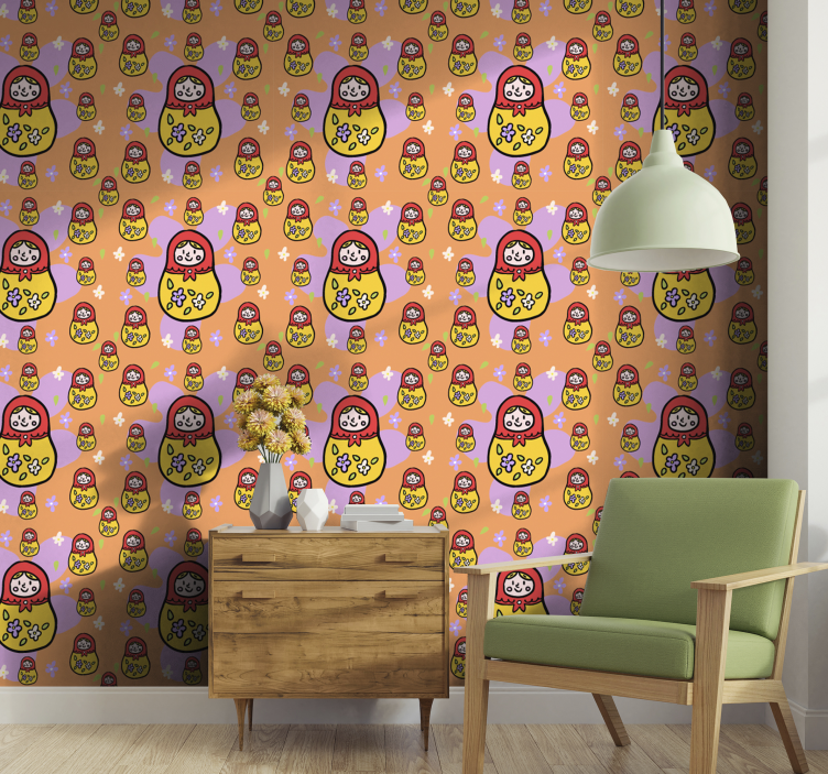 Papel de parede animais bonecas matryoshka coloridas - TenStickers