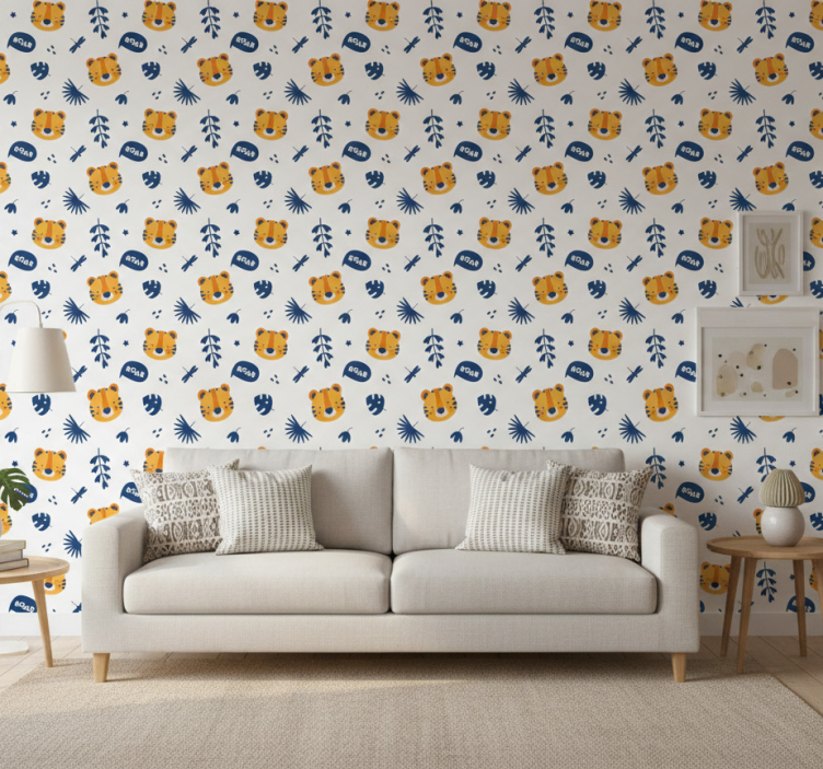 Papel de parede animais cabeça de filhote de tigre e libélula - TenStickers