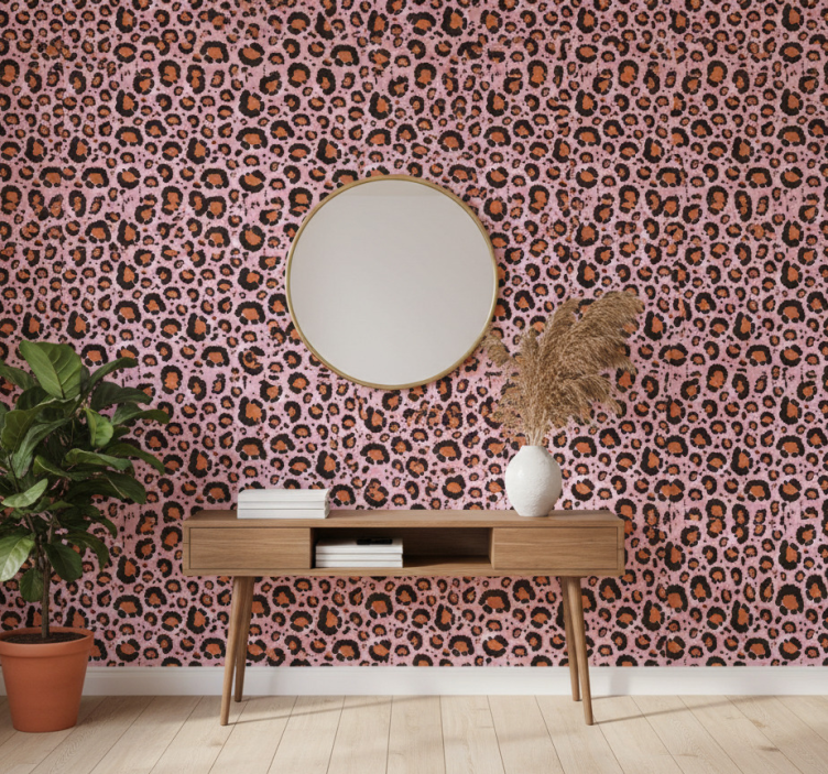 Papel de parede animais com estampa de leopardo rosa - TenStickers
