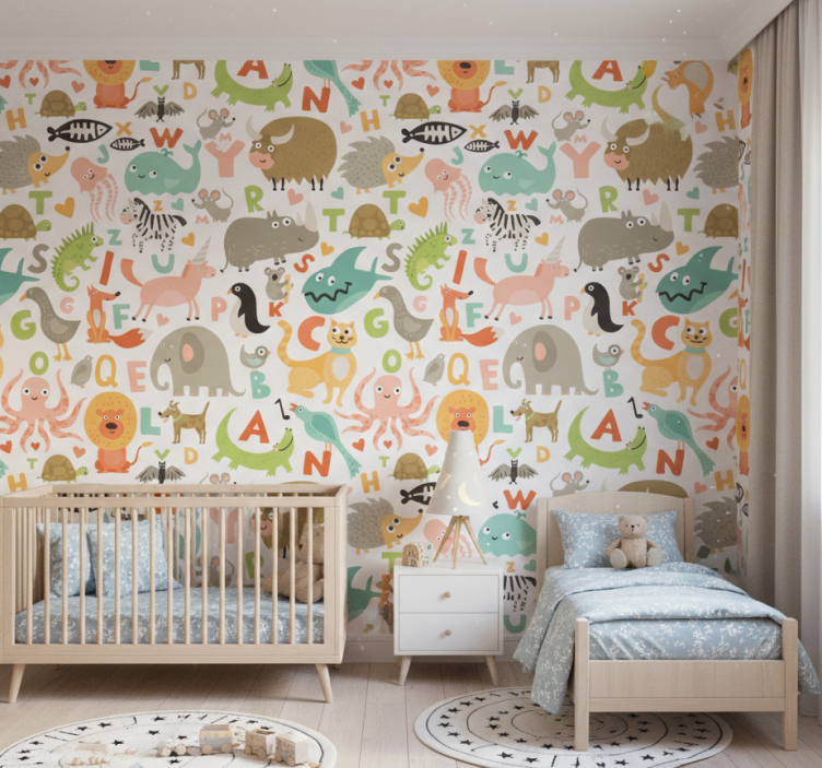 Papel de parede animais com letras do alfabeto - TenStickers