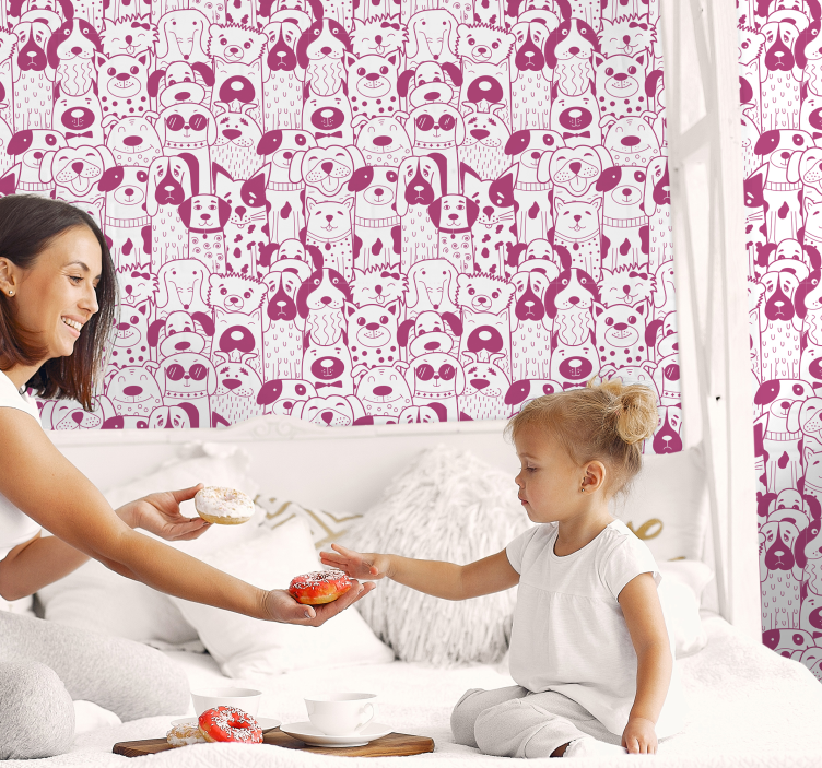 papel de parede de animais Desenho de cachorros rosa com pelo - TenStickers