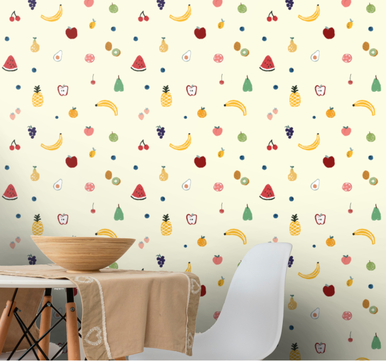 papel de parede para cozinha design de padrão de frutas - TenStickers